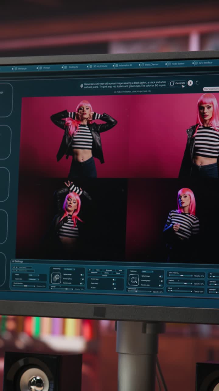Vertical video AI virtual assistant on computer screen outputting high resolution photos