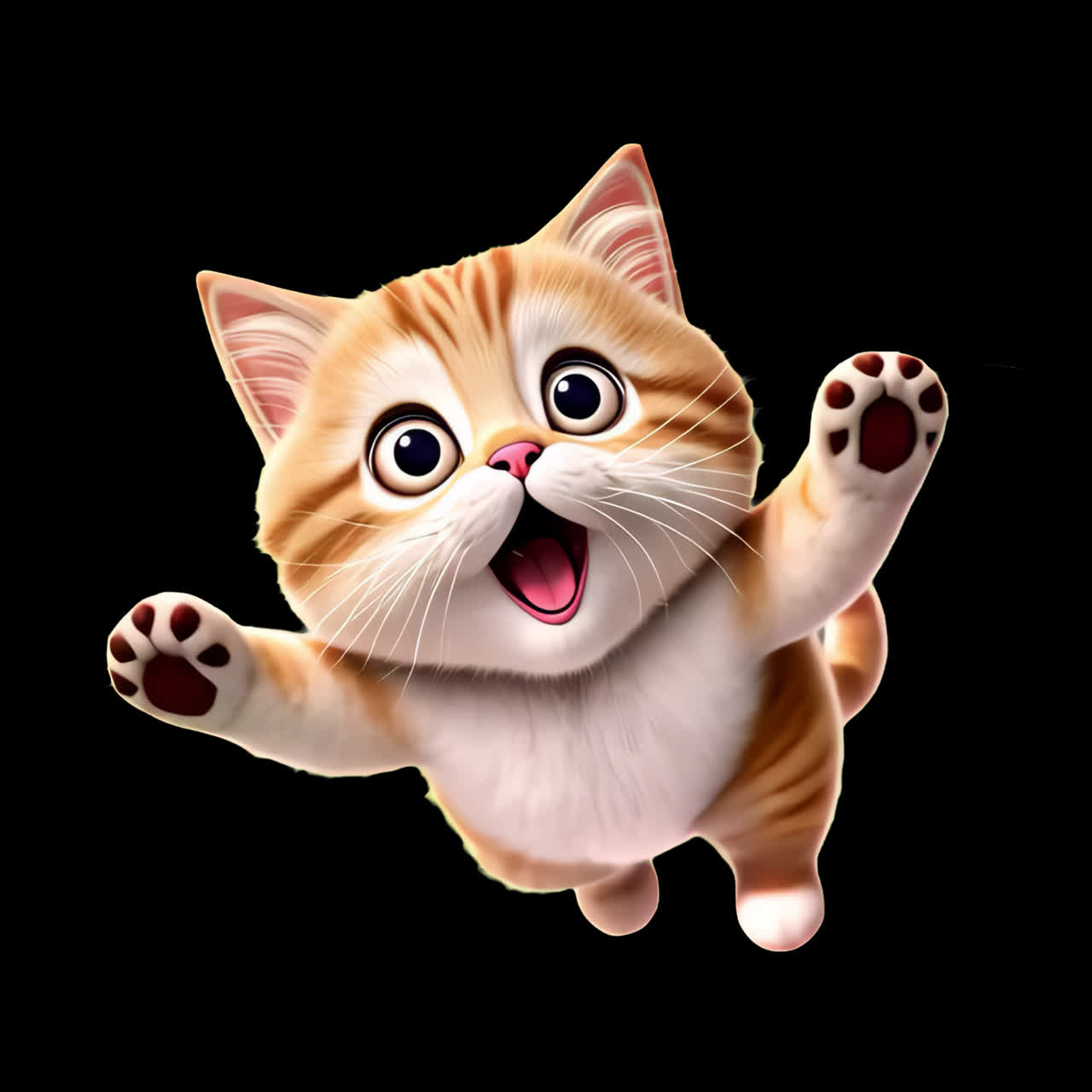 Playful cartoon kitten jumping joyfully animation isolated asset, transparent 4K video, alpha