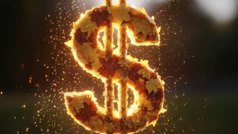 illuminated dollar sign with sparkling leaves: a symbol of wealth and abundance in nature's glow
