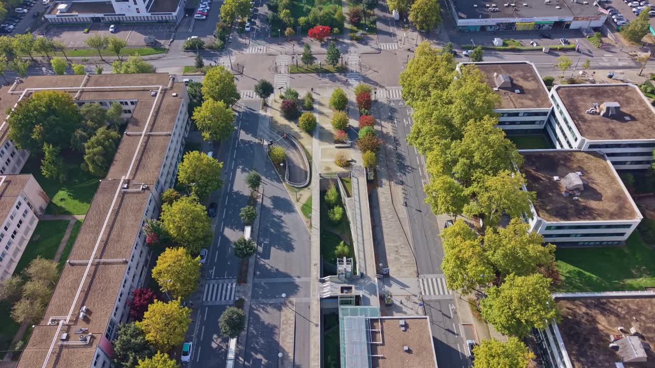 Aerial view of Henri Fréville neighborhood in Rennes, France. Tilt-up reveal