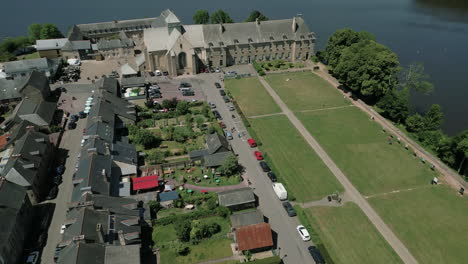 aerial drone view of paimpont abbey of ille et vilaine, brittany in france