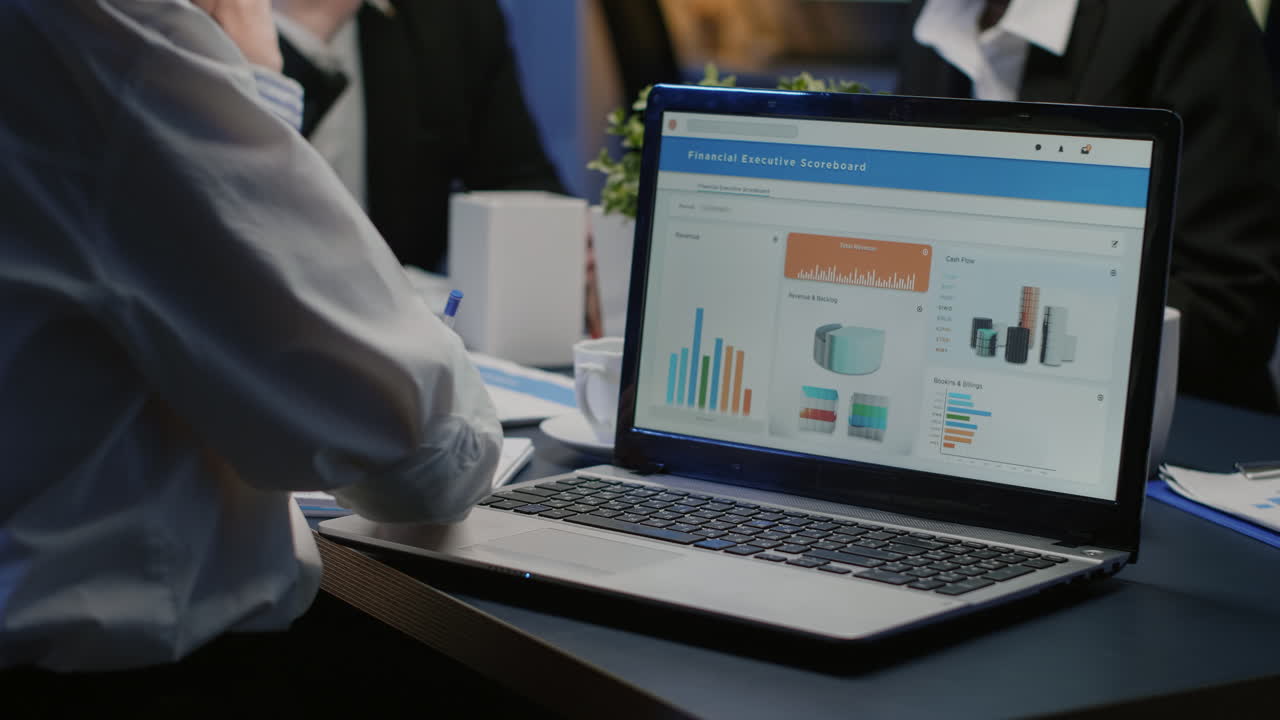 Diverse businesspeople discussing management company solution sitting at conference table