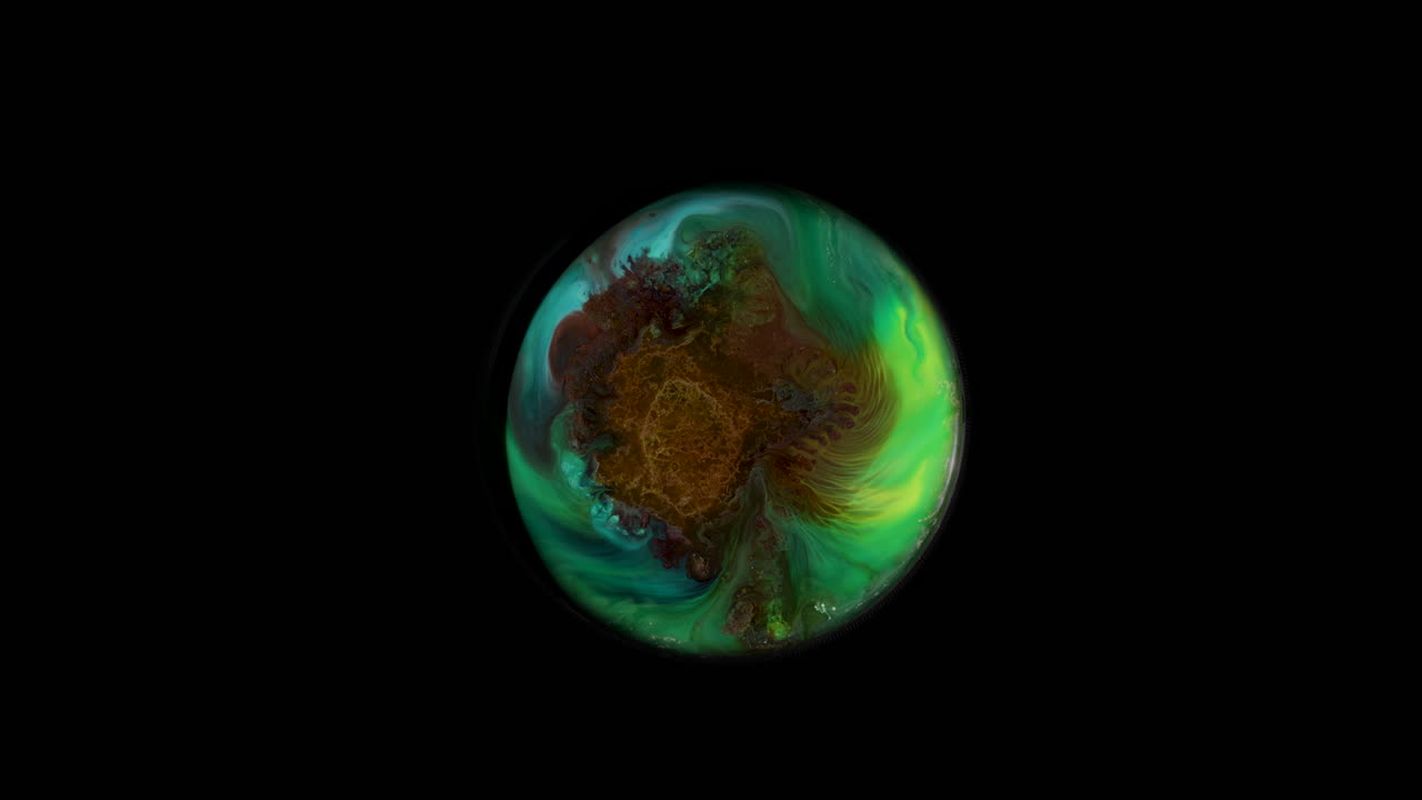 UHD. Cena de Planeta Alienígena. Superfície neon, terra ativa