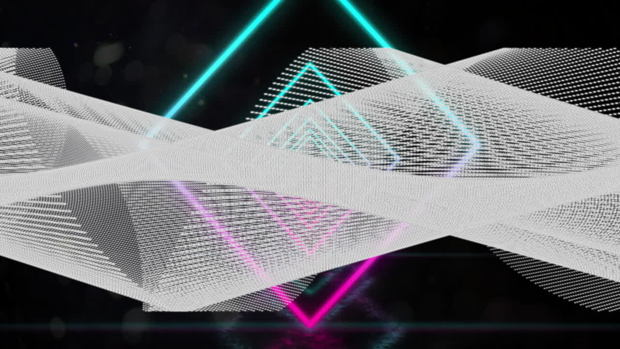 formas geométricas y animación de luces de neón sobre un fondo oscuro