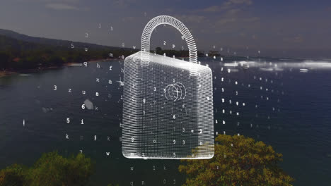 Animation-of-digital-padlock-over-sea