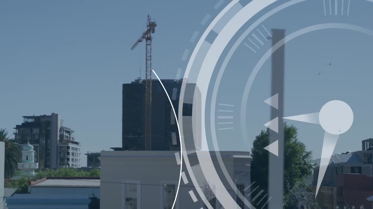 Animation of data processing over cityscape