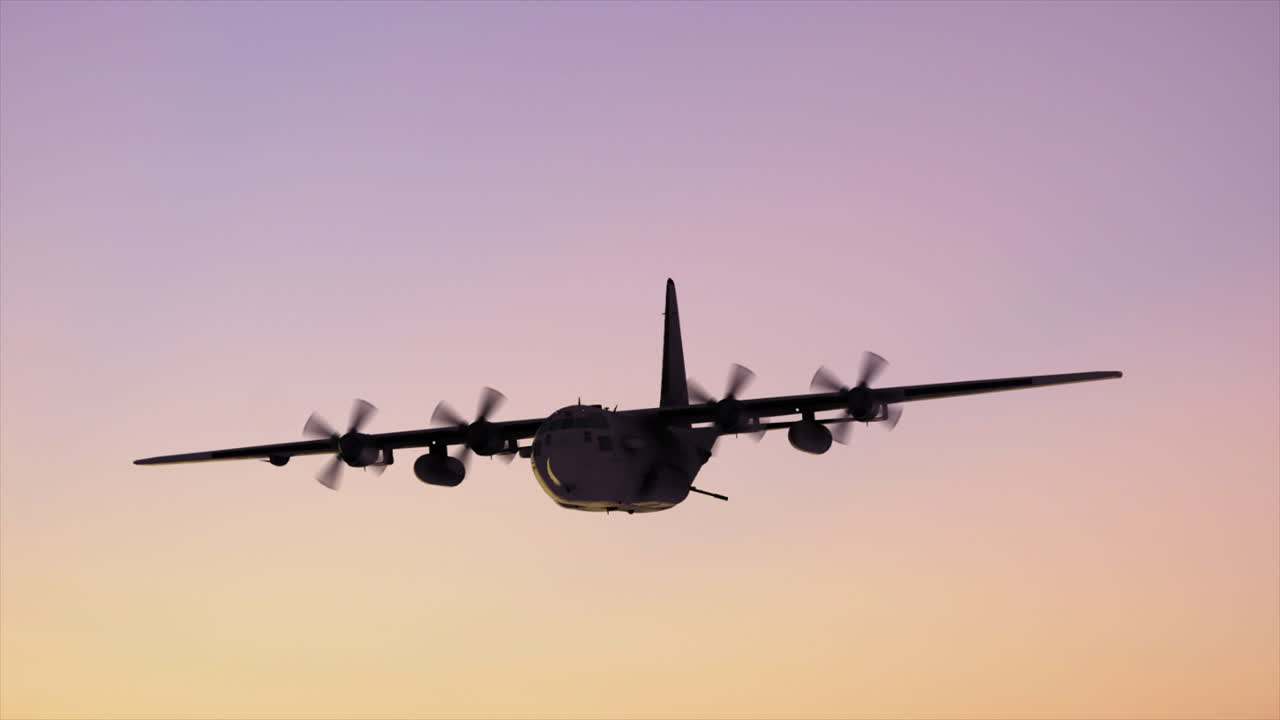4K Aerial C-130 flying at dusk using gunship