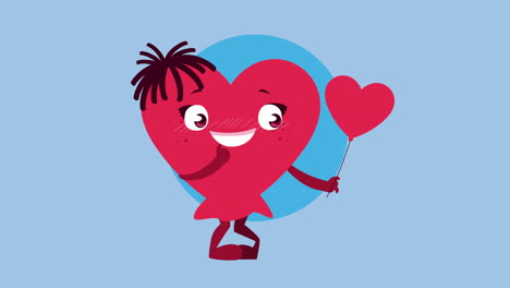 happy valentines day card with female heart character and heart lollipop