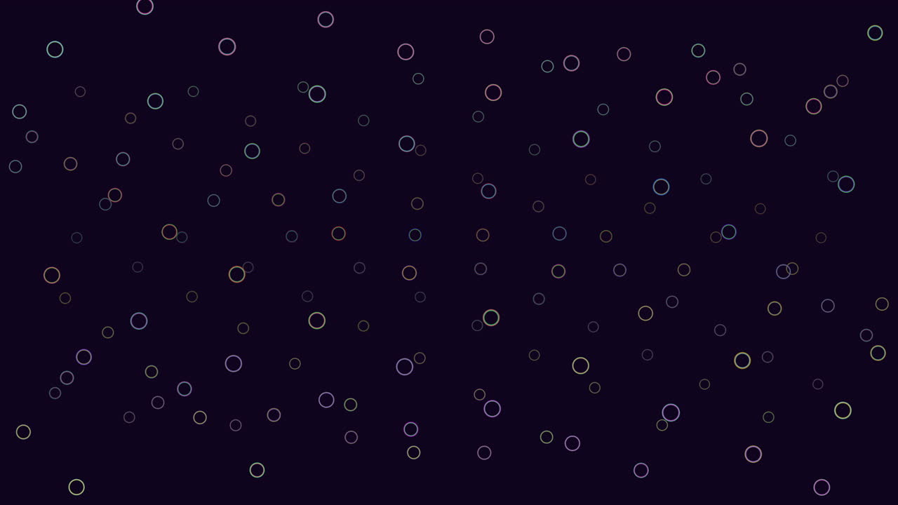 Random flying colorful rings on black gradient