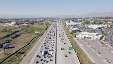 traffic jam on utah county freeway in orem, utah - aerial