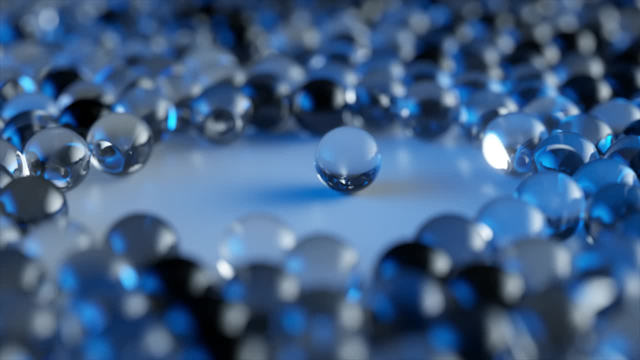 하나의 유리 구를 둘러싼 동적 유리 구의 배열: 사회적 개념, 3d 애니메이션