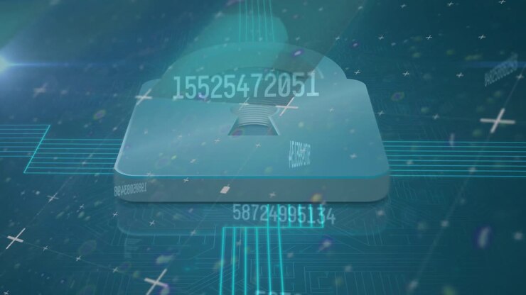 Animation of numbers changing over online security padlock in background