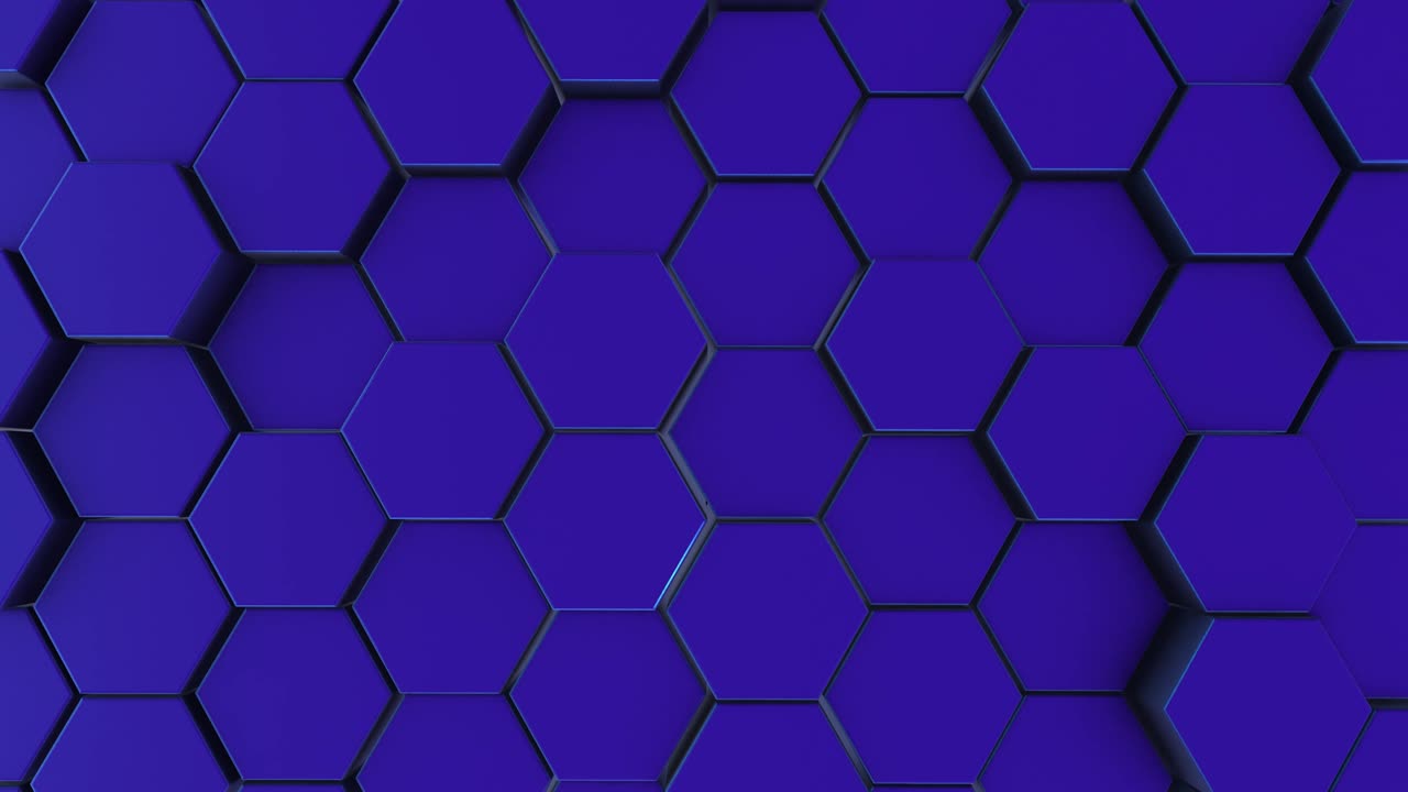 fondo de movimiento hexagonal azul. renderización 3d de primitivas simples con seis ángulos en el frente