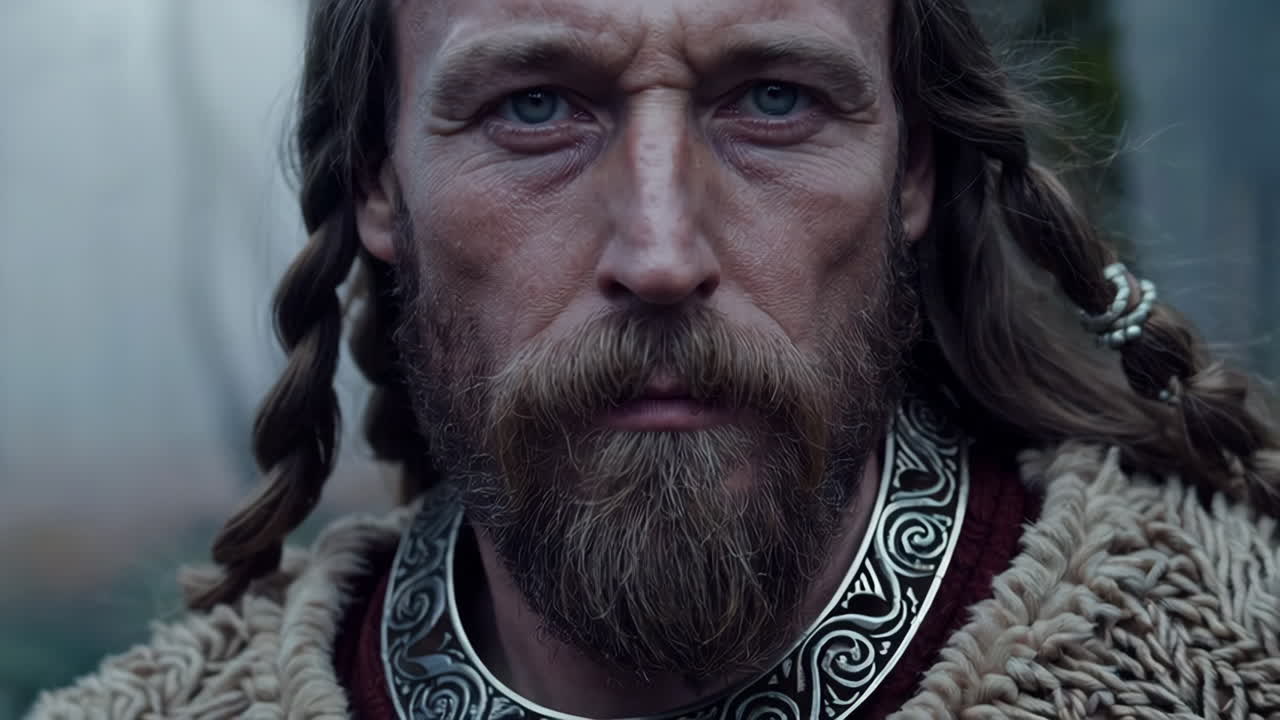 Close-up Portrait of a Viking Man