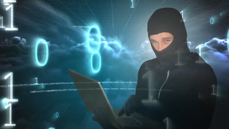 digital animation of hacker using laptop 4k