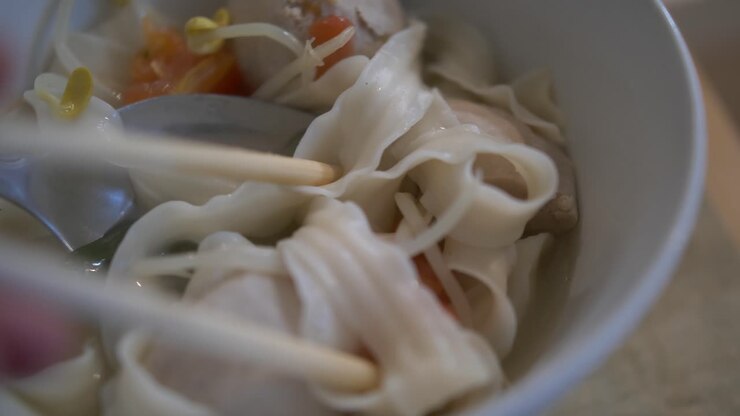 Zuppa di noodle asiatici con polpette di maiale