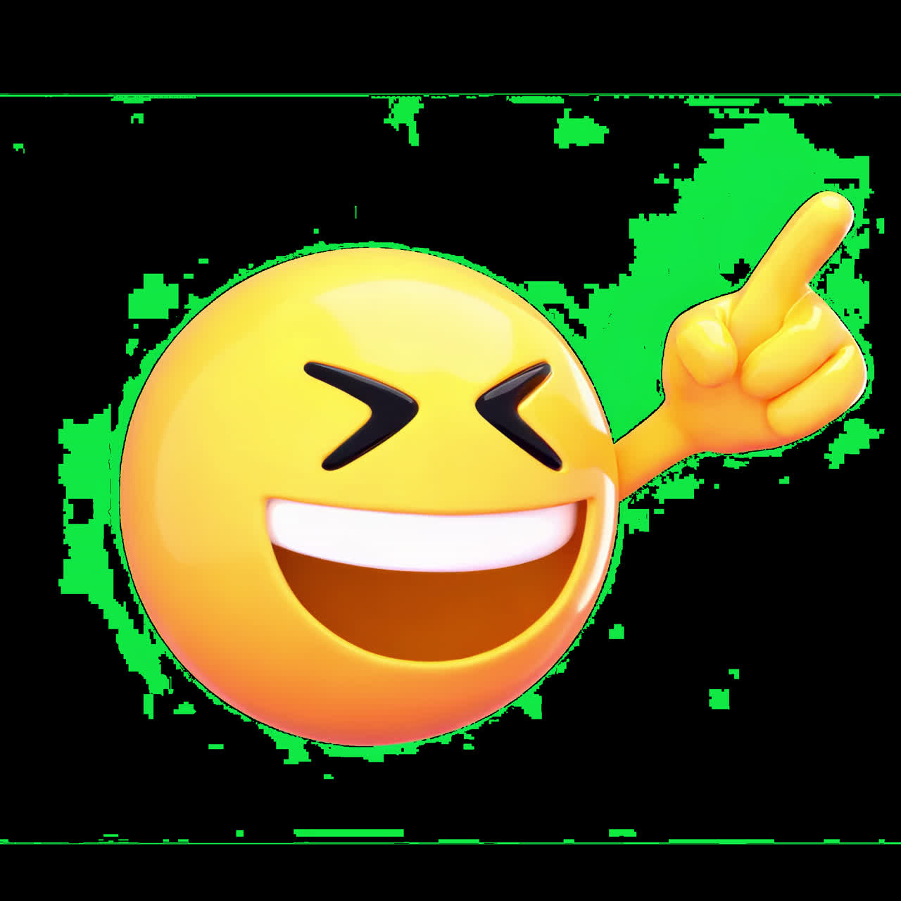 Joyful emoji pointing upward animation isolated asset, transparent 4K video, alpha channel, ProRes
