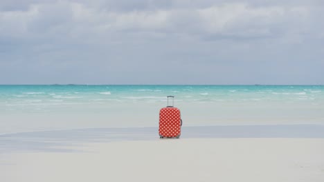 white tropical luxury beach with a colourful suitcase