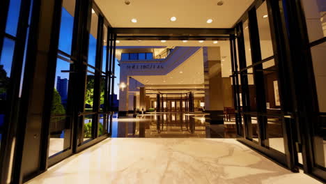 modern hotel lobby at dusk
