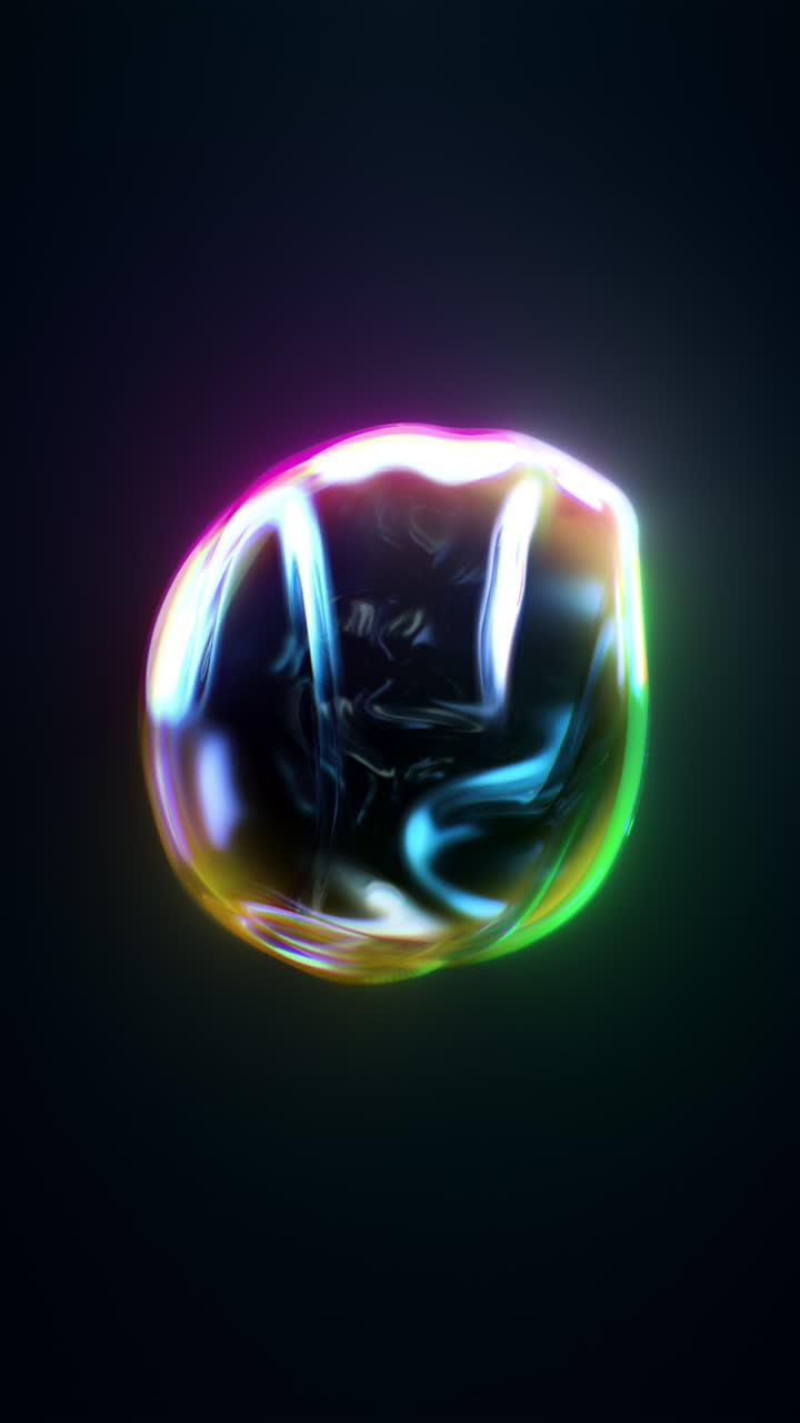 이 루프 조각은 3d 렌더링 기술을 통해 묘사 된 추상적인 다채로운 액체 거품을 특징으로합니다.