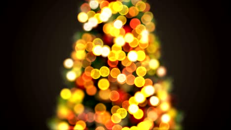 hermosas luces de árbol de navidad parpadeando en un bokeh borroso desenfocado. fondo de saludo animación 3d sin fisuras. feliz navidad y feliz concepto de celebración de año nuevo.