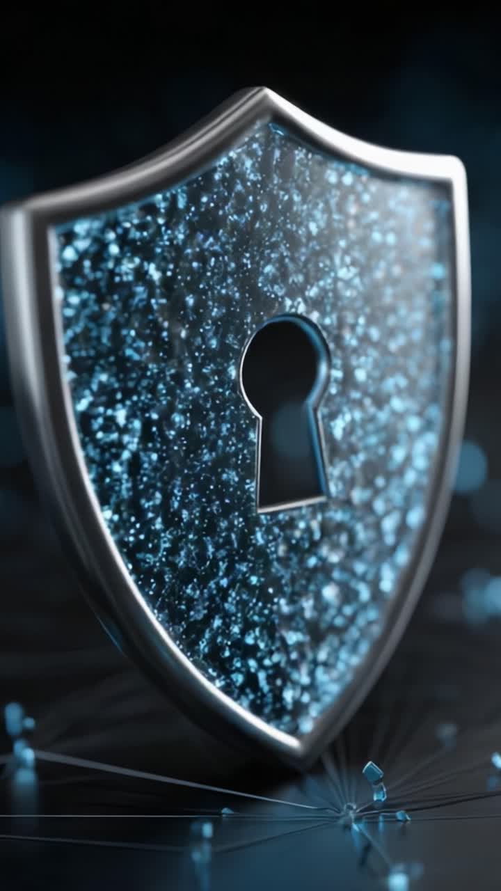 A Glowing Shield Displaying a Keyhole Symbolizing Digital Security and Protection in a Technological Environment with Sparkling Particles Emphasizing Safety