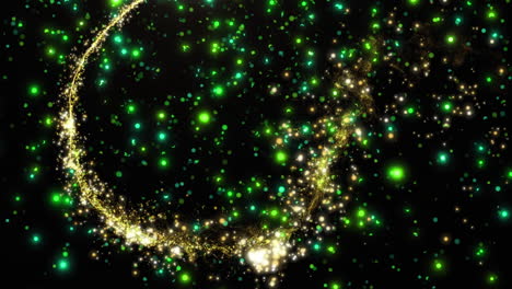 animación de estrellas fugaz y manchas brillantes de luz verde sobre un fondo negro.