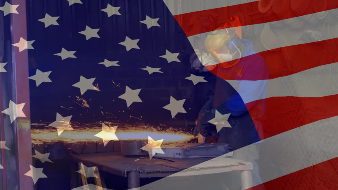 배경 에 있는 사람 위 에 흔들리는 미국  ⁇ 발 의 애니메이션