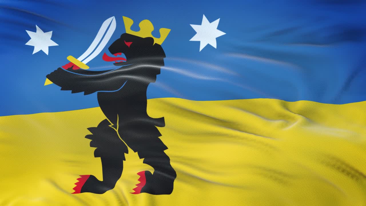 satakunta (región de finlandia) bandera ondeando en el viento con textura de tela muy detallada. bucle sin costuras