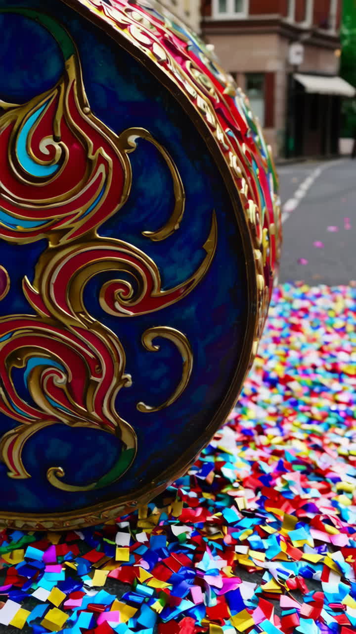 Decorated Drum with Confetti on Street