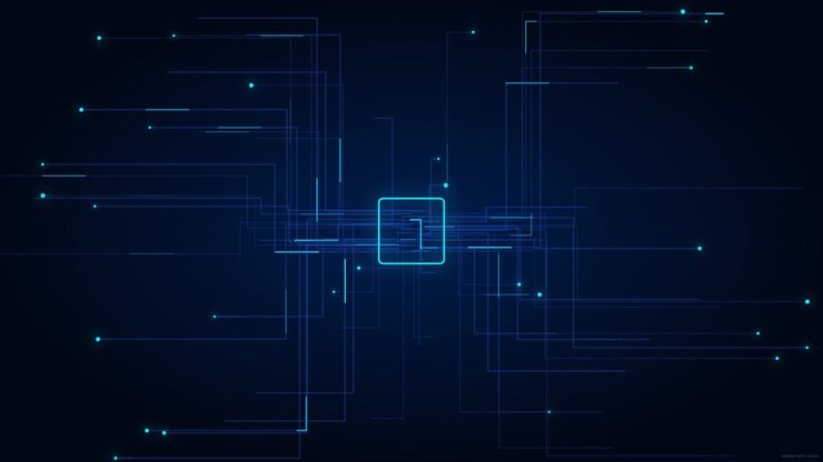 Connessione di rete digitale con linee di dati luminose e processore centrale