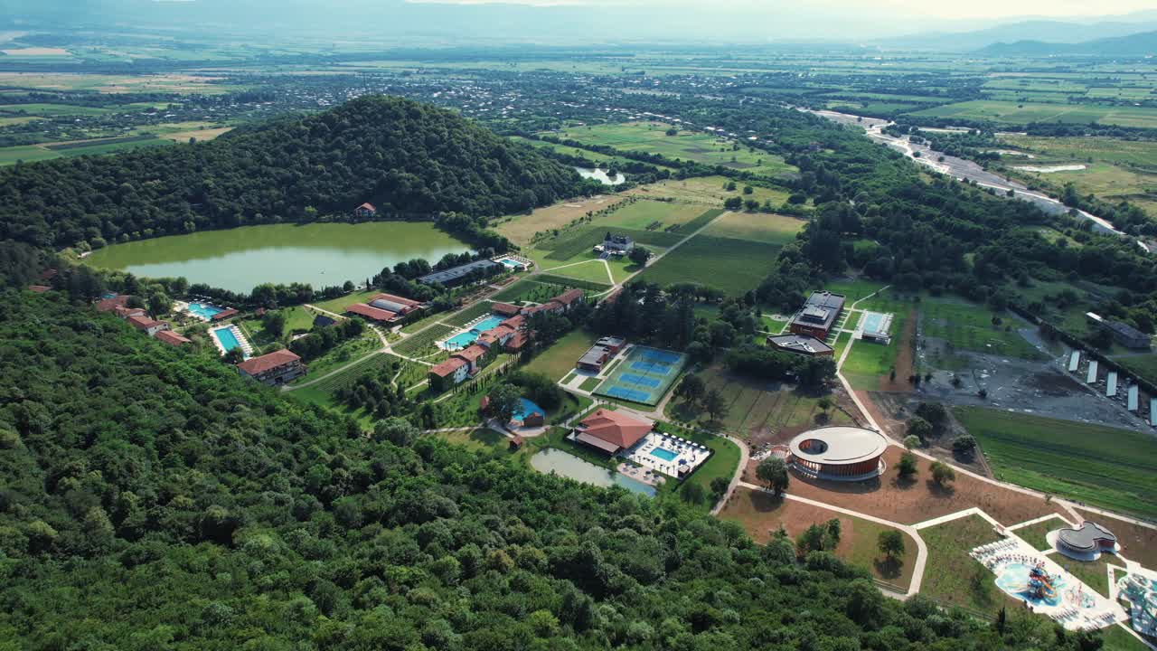 A drone camera capturing the stunning view of Lopota Lake in Napareuli, in Georgia’s northeastern region.