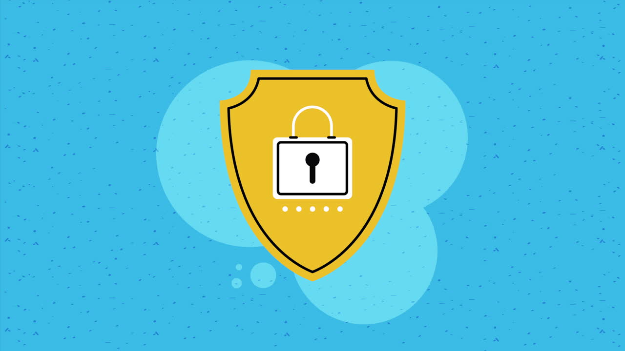 escudo con bloqueo animación de seguridad cibernética