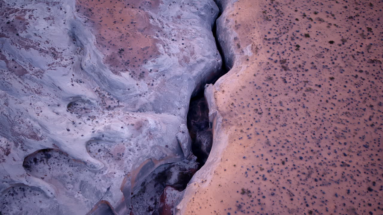 Aerial drone view directly above a slot canyon in the southwestern USA.