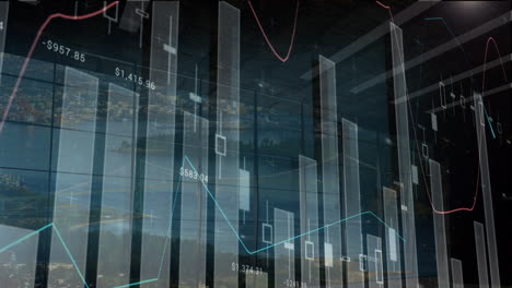 animation of financial data and graphs over landscape