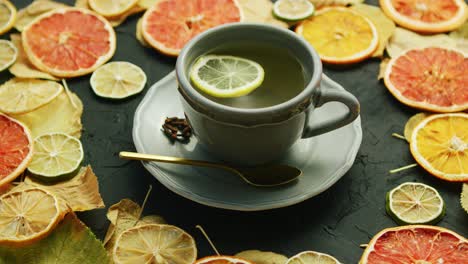 cup of tea with lemon and spoon