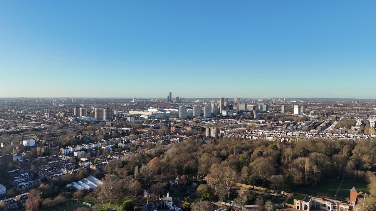 Winter's day Holland Park Kensington London UK ascending drone,aerial
