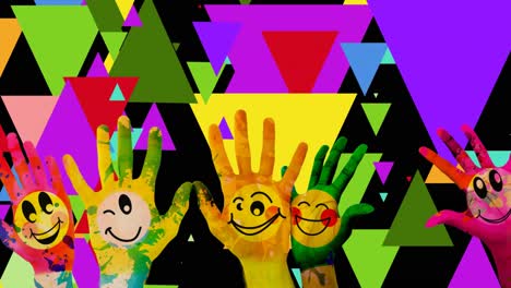 Animation-of-hands-and-triangles-on-black-background