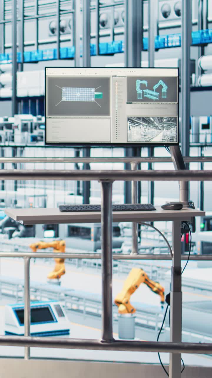 Vertical video Monitor displaying analytics dashboard for Industry 4.0 photovoltaics plant