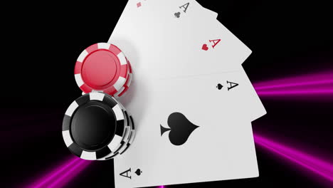 animation of cards and chips over neon shapes