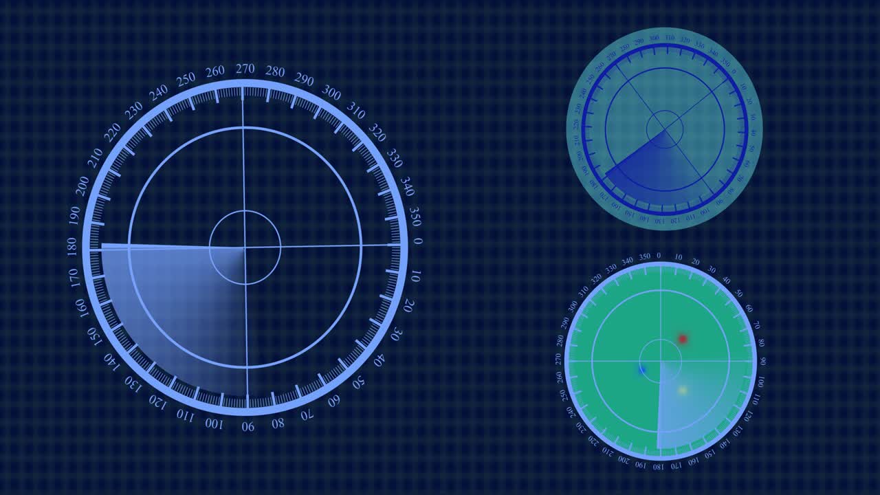 레이더 스크린 개념: 레이더 스캐너는 적의 항공기 및 선박을 검색합니다. 레이더 스캔의 3d 뷰는 4k 해상도에서.