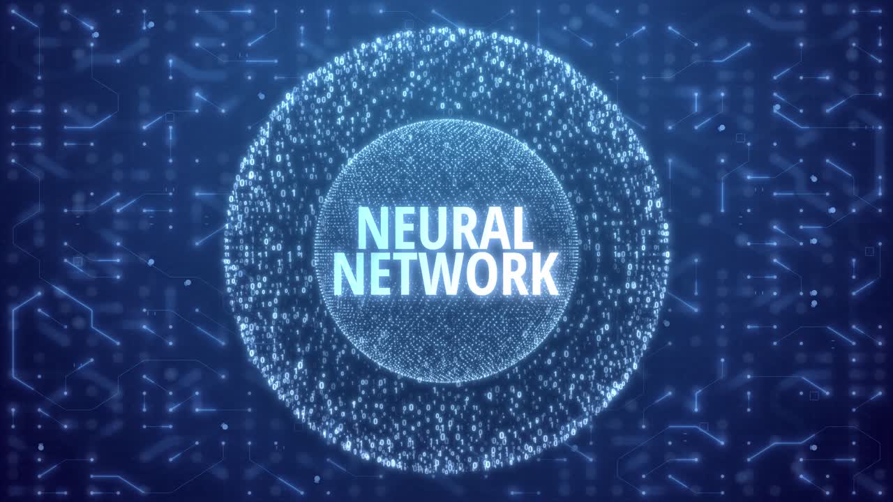 Neural Networks Concept over Matrix sphere on circuitry background. random numbers in form of sphere over circuit blue background