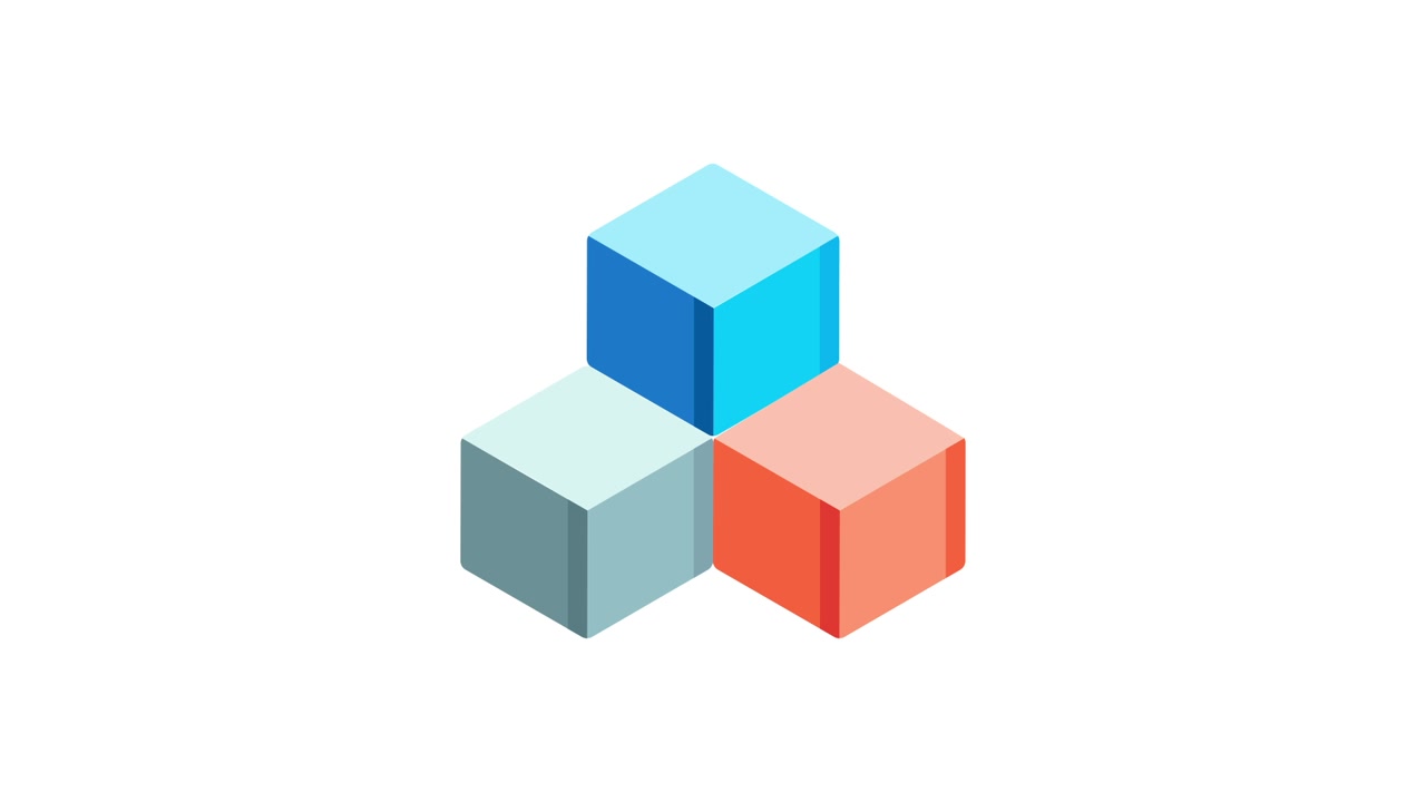Animated Isometric Cubes Forming a Geometric Structure on White Background