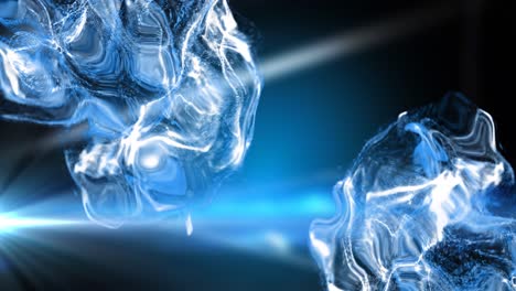 animation of blue and white fluids moving with blue lights on black background