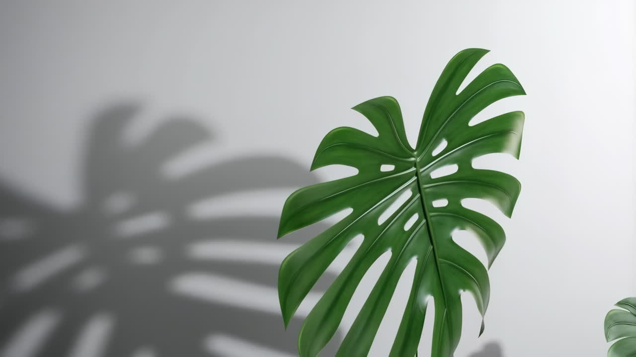 Foglia di Monstera con ombra su sfondo bianco