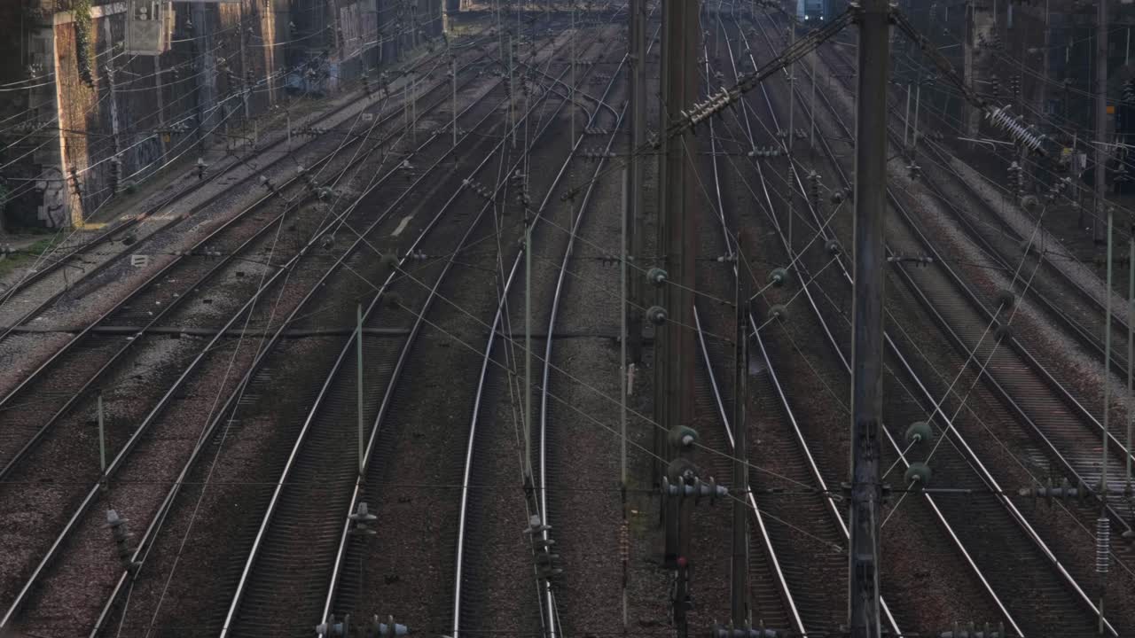 Slow motion of a train leaving a railroad station in Paris
