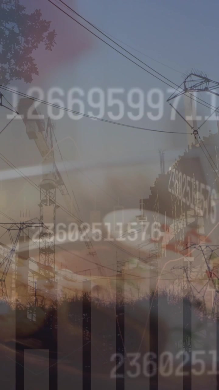 Animación del procesamiento de datos sobre paisaje urbano
