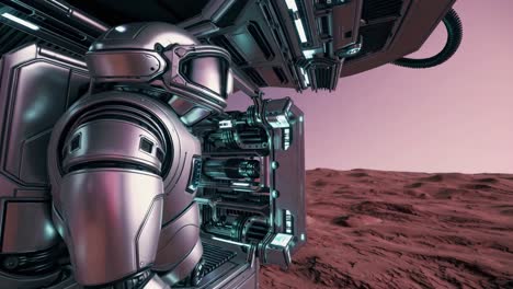 astronaut in spacesuit inside spaceship on mars