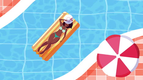 afro girl tanning in pool scene