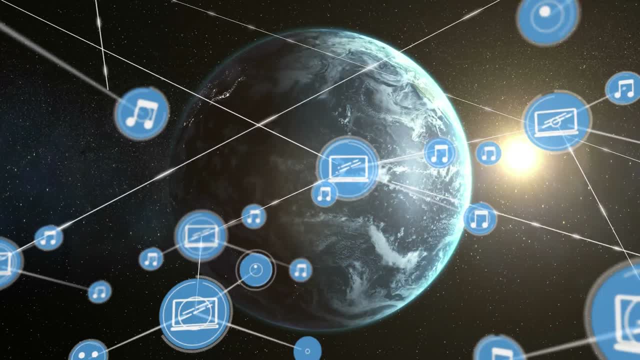conectores en movimiento y datos digitales con globo digital